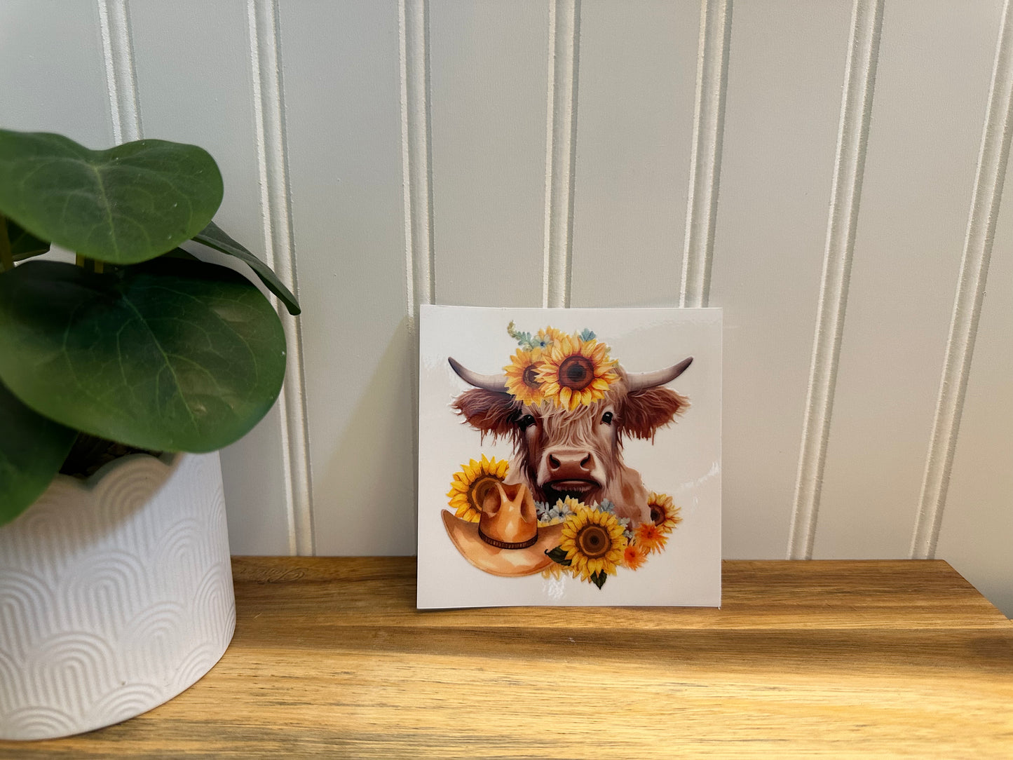 cow with sunflowers & cowboy hat